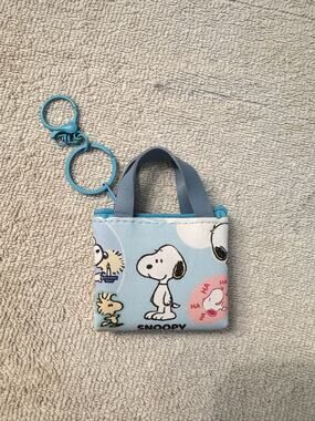 Snoopy and Woodstock blue mini purse keychain charm with zipper